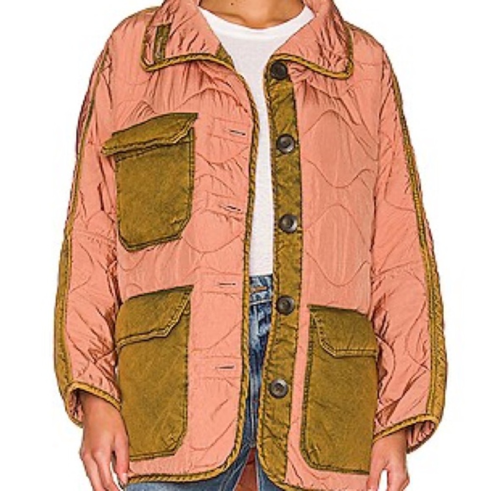 Free People Pink and Olive Utility Jacket
